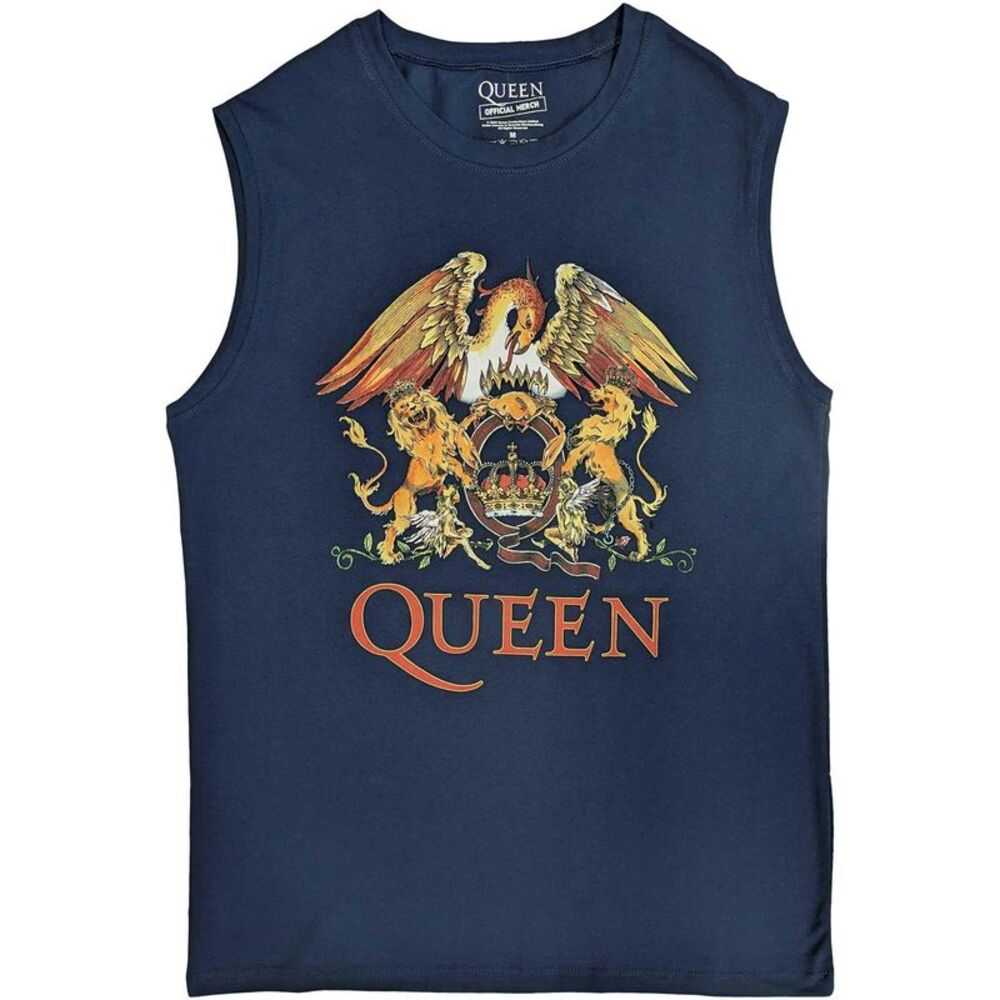 Queen Unisex Adult Classic Crest Cotton Tank Top / Navy Blue